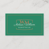 Carte De Visite Monogramme blanc vert simple (Devant)