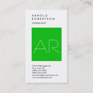 Carte de visite Monogramme blanc vert vertical