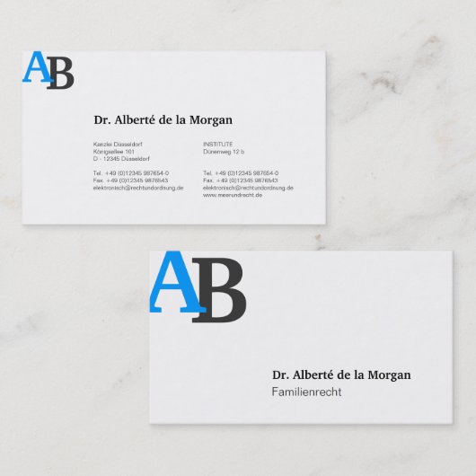 Carte De Visite Monogramme bleu (Devant / Derrière)