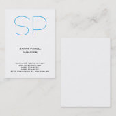 Carte De Visite Monogramme bleu blanc simple uni tendance unique (Devant / Derrière)