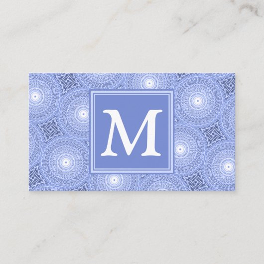 Carte De Visite Monogramme bleu cercles motif (Devant)