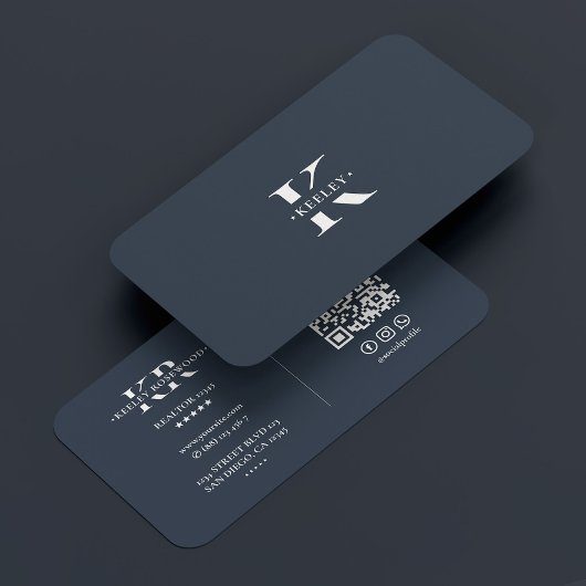 Carte De Visite Monogramme Bleu Charbon Moderne Simple Initial