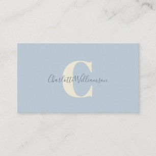Carte De Visite Monogramme bleu clair avec superposition de nom en
