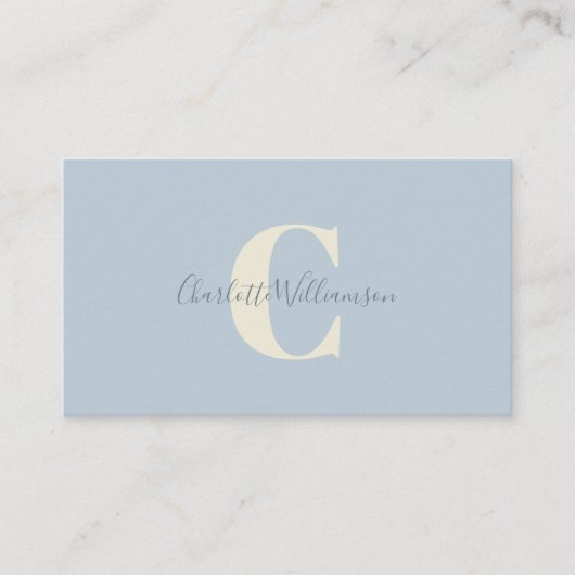 Carte De Visite Monogramme bleu clair avec superposition de nom en (Devant)