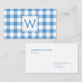 Carte De Visite Monogramme Bleu clair En vichy Motif plaqué (Devant / Derrière)