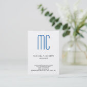 Carte De Visite monogramme bleu clair moderne (Debout devant)