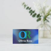 Carte de visite monogramme bleu Construction (Debout devant)