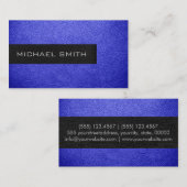 Carte De Visite Monogramme bleu cuir look (Devant / Derrière)