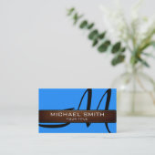 Carte De Visite Monogramme bleu cuir moderne look (Debout devant)