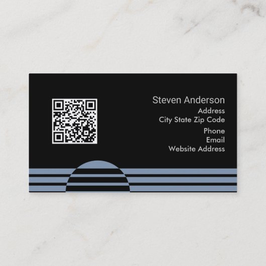 Carte De Visite monogramme bleu Dusty Code QR géométrique abstrait (Dos)