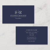 Carte De Visite Monogramme bleu et gris Moderne Professionnel (Devant / Derrière)