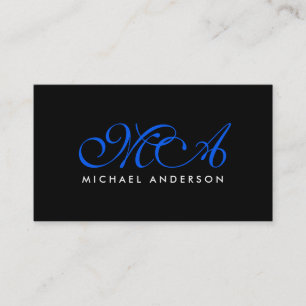 Carte De Visite Monogramme bleu foncé Élégant Script Arrière - pla