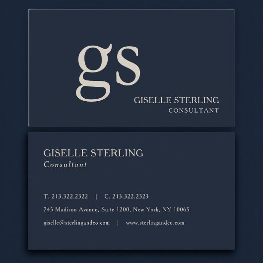 Carte De Visite Monogramme Bleu Marine Professionnel