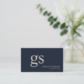 Carte De Visite Monogramme Bleu Marine Professionnel (Debout devant)
