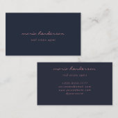 Carte De Visite Monogramme bleu marine sophistiqué et de script ro (Devant / Derrière)