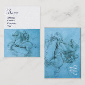 Carte De Visite Monogramme, bleu, métal argenté (Devant / Derrière)