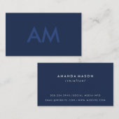 Carte De Visite Monogramme bleu minimaliste (Devant / Derrière)