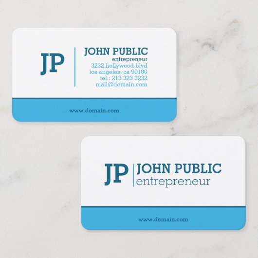 Carte De Visite Monogramme bleu moderne (Devant / Derrière)