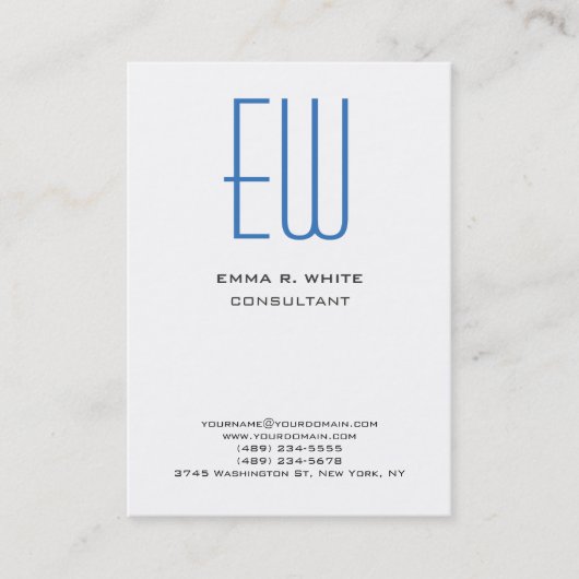 Carte De Visite Monogramme bleu moderne blanc professionnel (Devant)