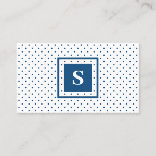 Carte De Visite Monogramme bleu moderne sur Polka Motif