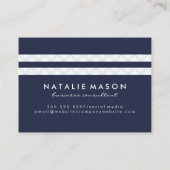 Carte De Visite Monogramme Bleu / Motif à rayures florales (Dos)