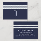 Carte De Visite Monogramme Bleu / Motif à rayures florales (Devant / Derrière)