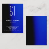 Carte De Visite monogramme bleu noir simple moderne (Devant / Derrière)