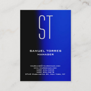 Carte De Visite monogramme bleu noir simple moderne
