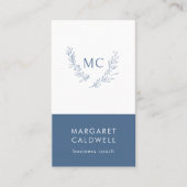 Carte De Visite Monogramme bleu poussiéreux couronne verticale (Devant)