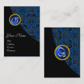 CARTE DE VISITE MONOGRAMME BLEU SAPPHIRE BLACK DAMASK (Devant / Derrière)
