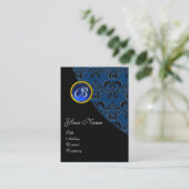 CARTE DE VISITE MONOGRAMME BLEU SAPPHIRE BLACK DAMASK (Debout devant)