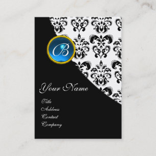 CARTE DE VISITE MONOGRAMME BLEU SAPPHIRE DAMASK