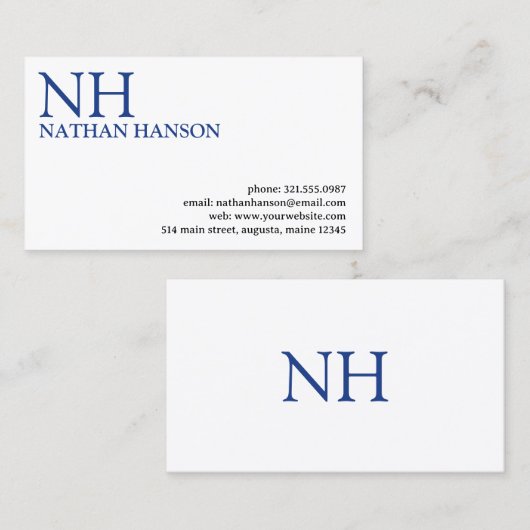 Carte De Visite Monogramme bleu simple moderne (Devant / Derrière)