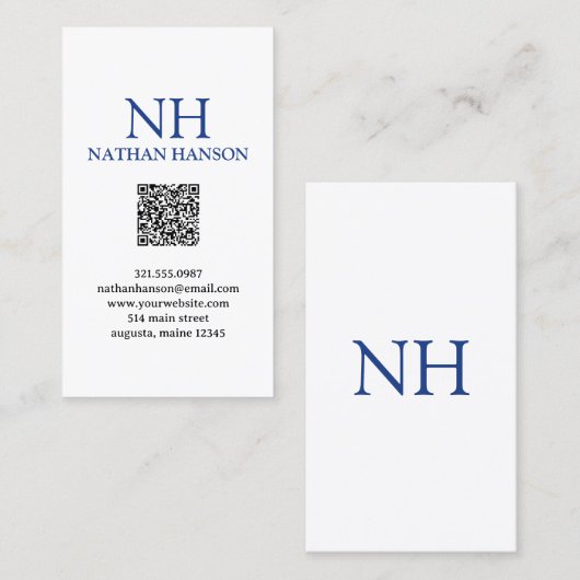 Carte De Visite Monogramme bleu simple moderne (Devant / Derrière)