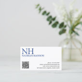 Carte De Visite Monogramme bleu simple moderne (Debout devant)