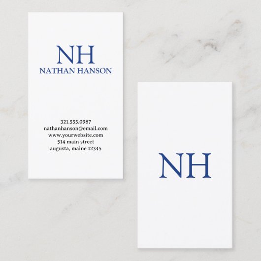 Carte De Visite Monogramme bleu simple moderne (Devant / Derrière)