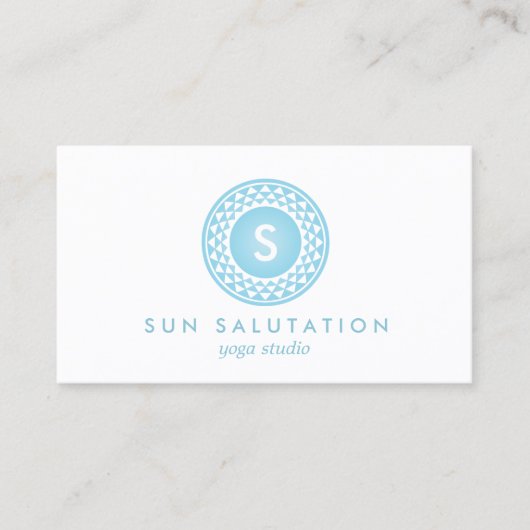CARTE DE VISITE MONOGRAMME BLEU SUN LOGO POUR YOGA STUDIO, ENSEIGN (Devant)