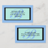 Carte De Visite monogramme bleu turquoise (Devant / Derrière)