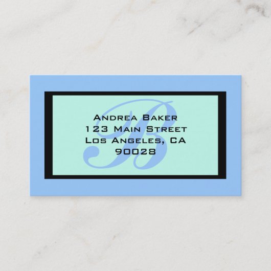 Carte De Visite monogramme bleu turquoise (Devant)