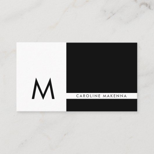 Carte De Visite Monogramme Bloc de Couleurs Noir et Blanc Professi (Devant)