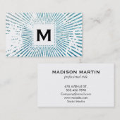Carte De Visite Monogramme | Blue Grunge (Devant / Derrière)