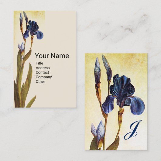 Carte De Visite Monogramme BLUE IRIS (Devant / Derrière)