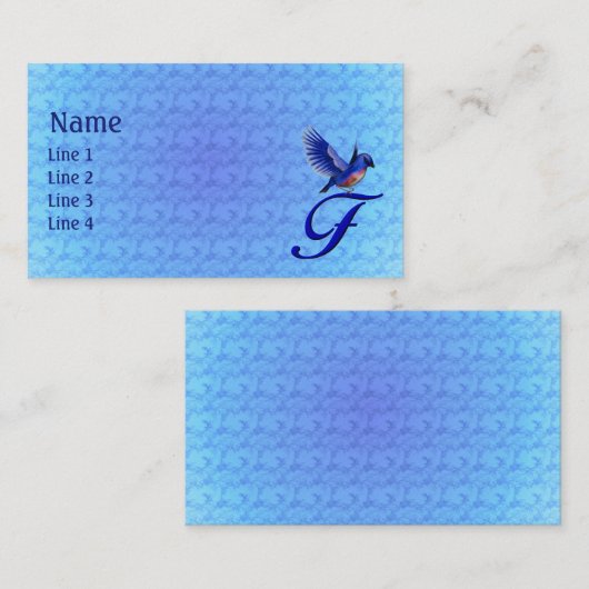 Carte De Visite Monogramme Bluebird Initiale F Élégant (Devant / Derrière)