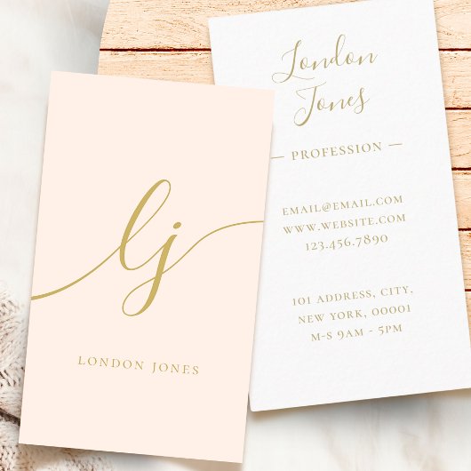 Carte De Visite Monogramme Blush Pink Or Modern Feminine Script