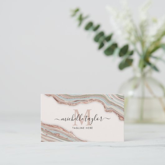 Carte De Visite Monogramme Boho Earth Tones Agate Blush Rose (Debout devant)