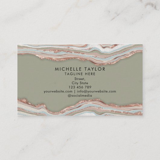 Carte De Visite Monogramme Boho Earth Tones Agate Sage Green (Dos)