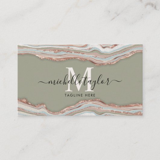 Carte De Visite Monogramme Boho Earth Tones Agate Sage Green (Devant)