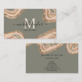 Carte De Visite Monogramme Boho Sage Green Earth Tons Agitation Bu (Devant / Derrière)