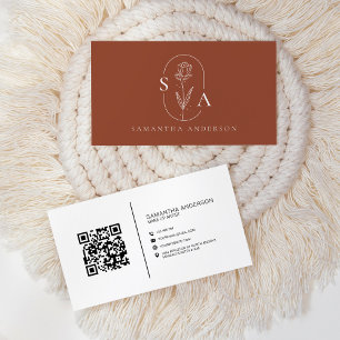 Carte De Visite Monogramme Boho Terracotta QR Code moderne