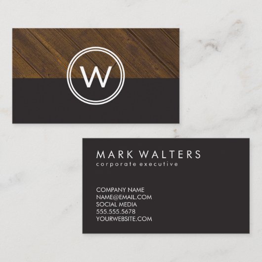 Carte De Visite Monogramme bois deux tons (Devant / Derrière)